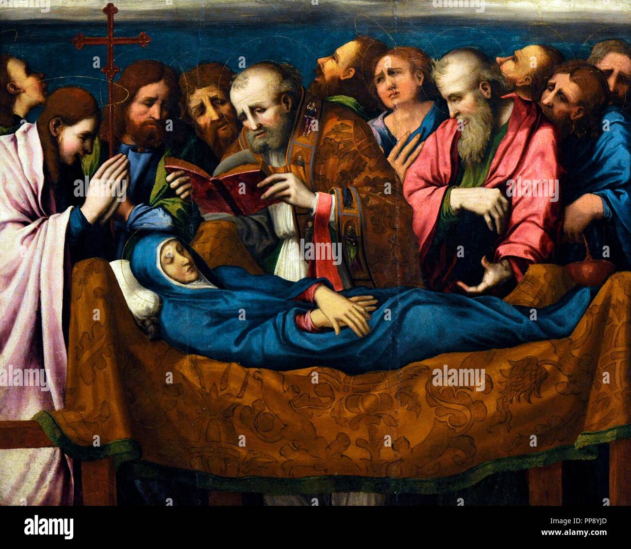 Marco Cardisco (1486-1542). Italian painer. Dormition of the Mother of God. Oil on the table. 1535-40. Museum of Capodimonte. Naples. Italy. Stock Photo