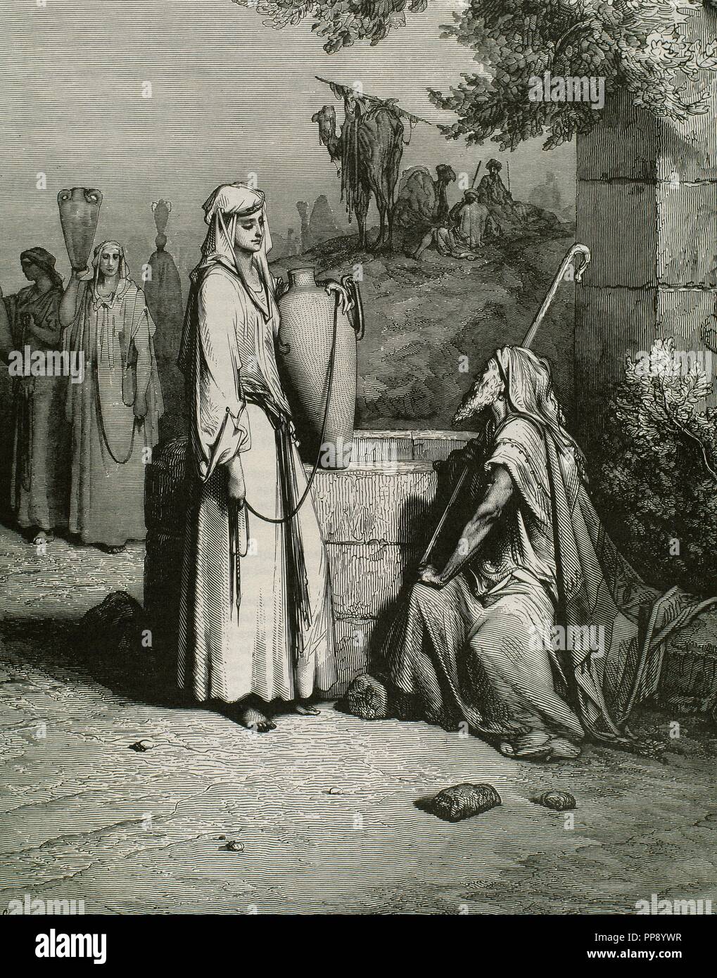 Old Testament. Book of Genesis. Rebecca and Eliezer at the well ...