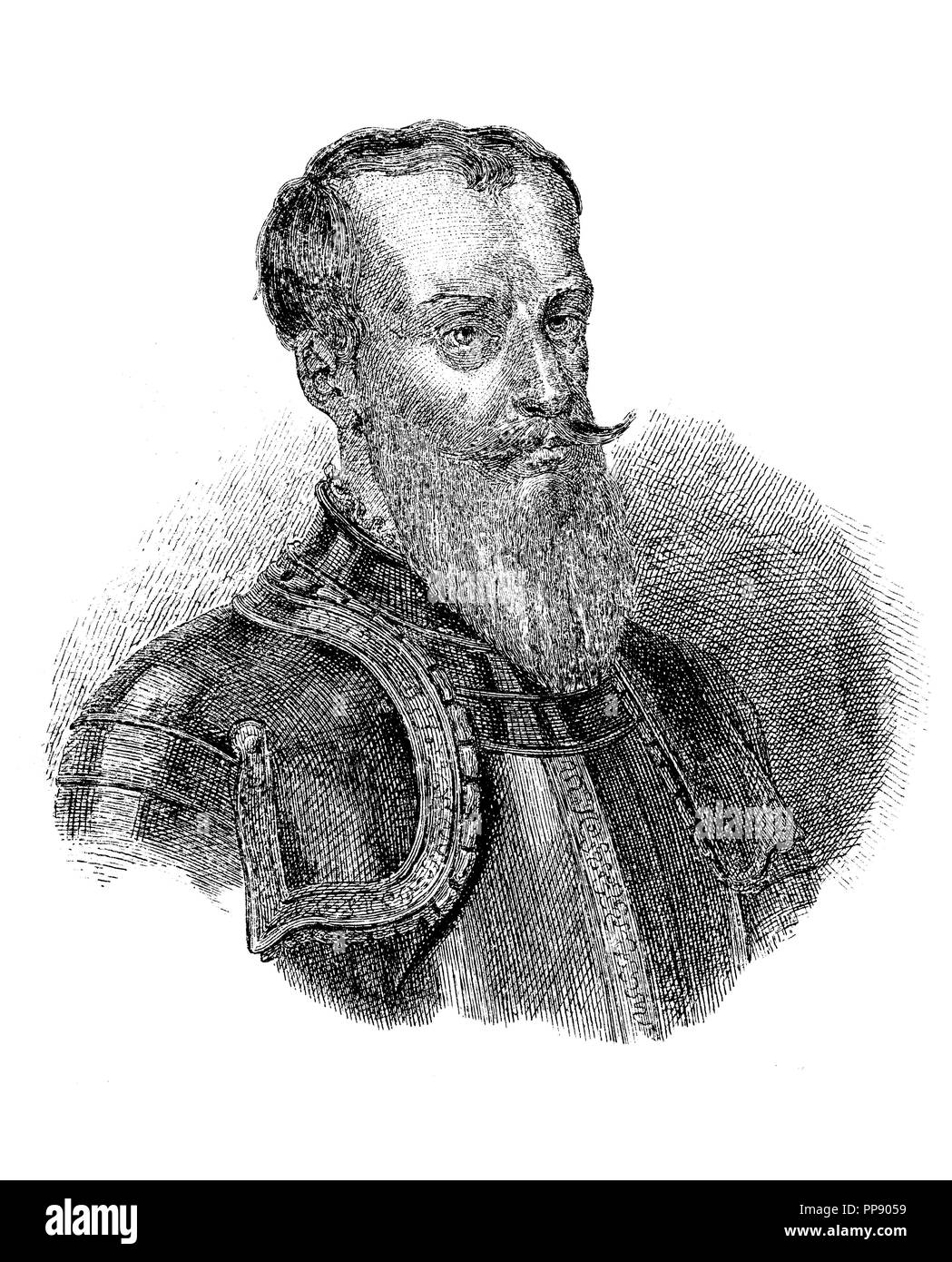 Polonia. Jan Karol Chodkiewicz (1560-1621), general polaco, comandante militar del ejército de la República de las Dos Naciones, que venció a los suecos y otomanos. Grabado de 1850. Stock Photo