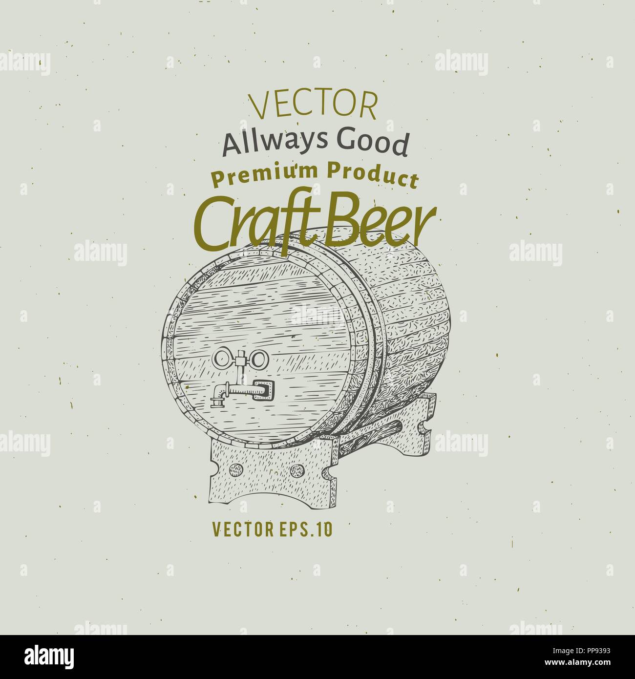 Beer logo template. Vector hand drawn beer barrel illustration. Vintage