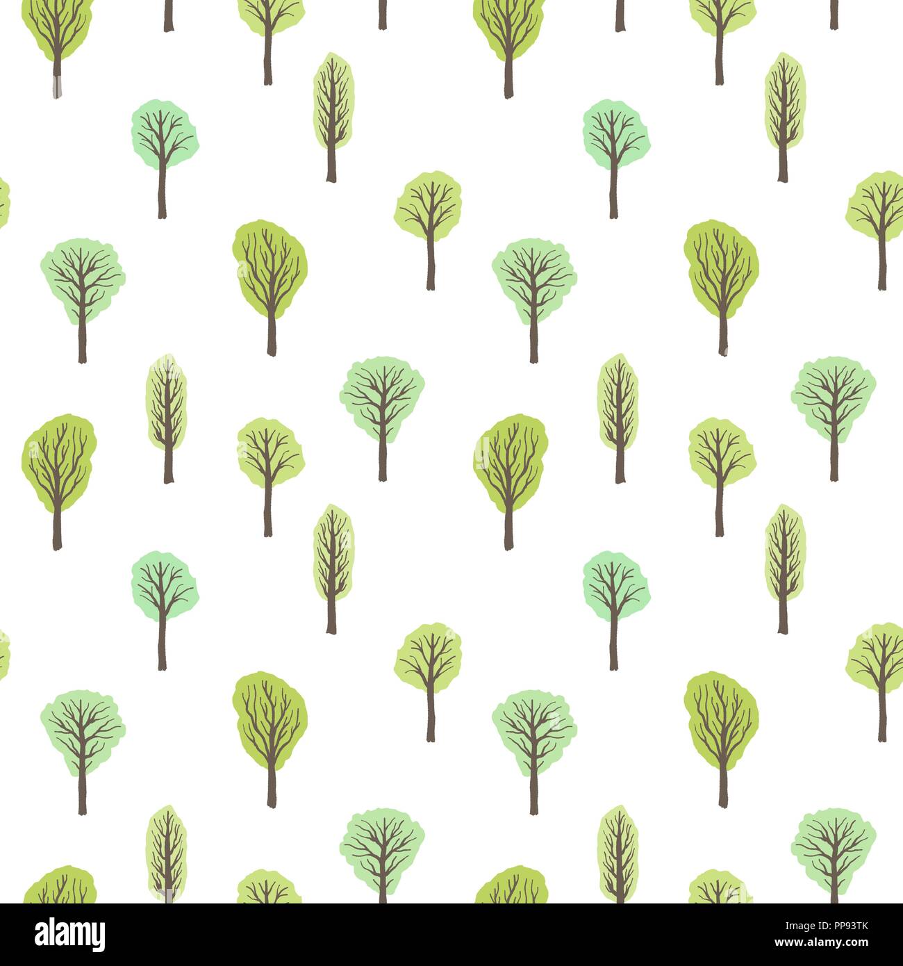 Green forest background seamless trees vector illustration Stock