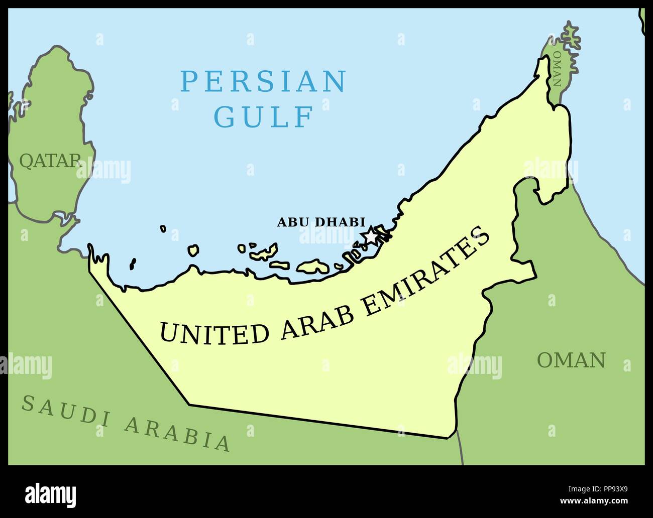 United Arab Emirates (UAE) map. Outline vector country map. Stock Vector