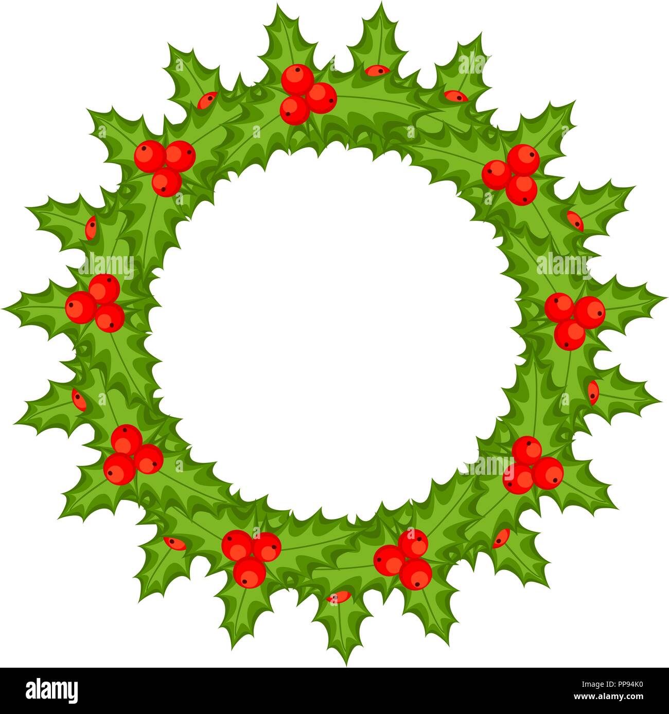 Colorful cartoon holly berry wreath Stock Vector