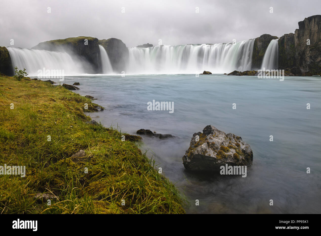 Godafoss waterfall in iceland, view from the bottom. Stock Photo