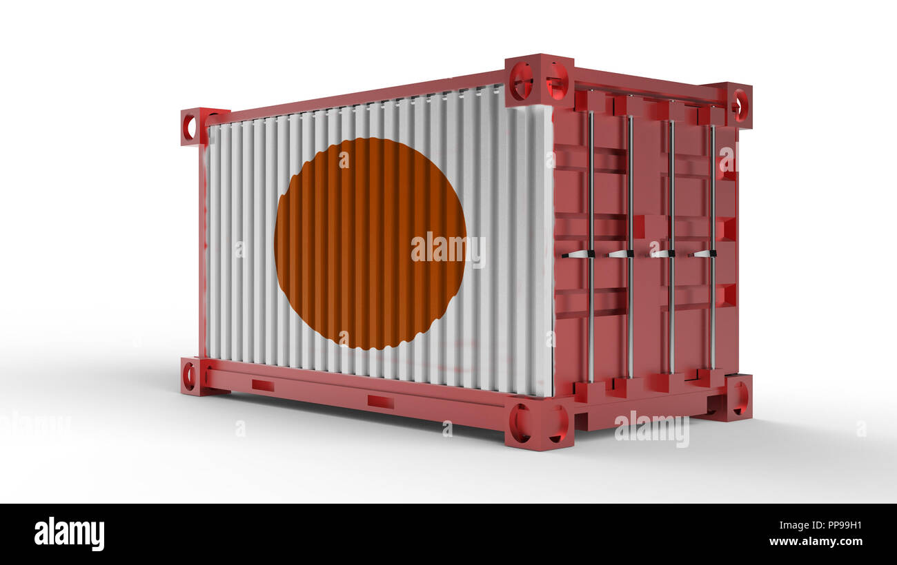 3d rendering of a shipping cargo container with Japan flag isolated on white background Stock