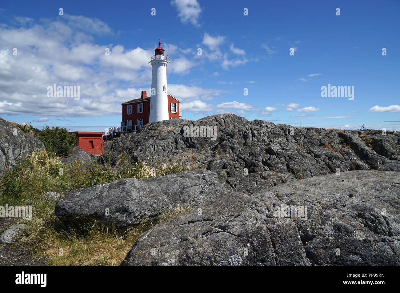 Fisgard Lighthouse at Fort Rodd Hill, Victoria, Vancouver Island, Canada Stock Photo