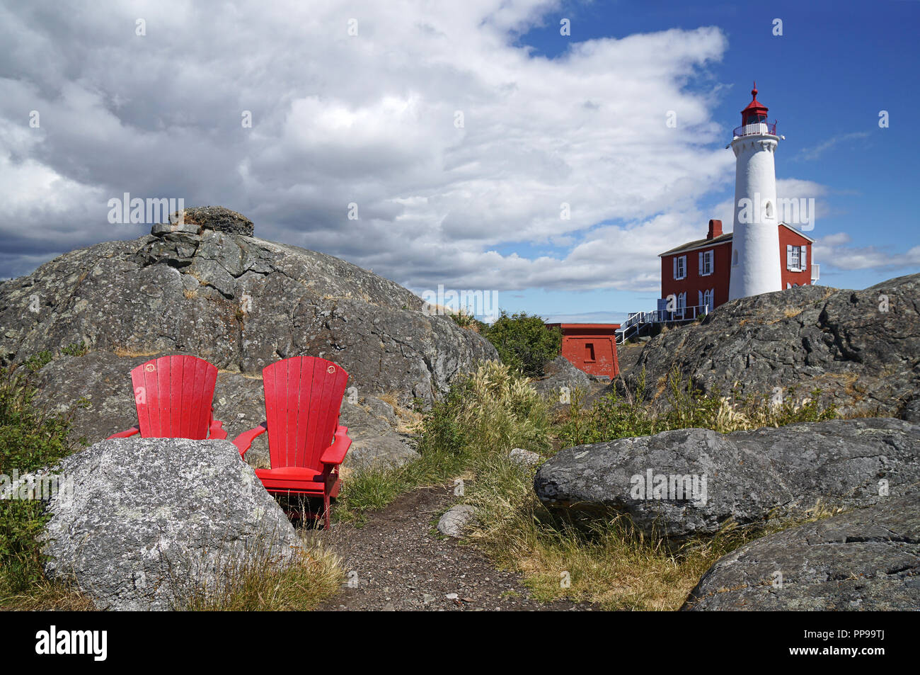 Fisgard Lighthouse at Fort Rodd Hill, Victoria, Vancouver Island, Canada Stock Photo