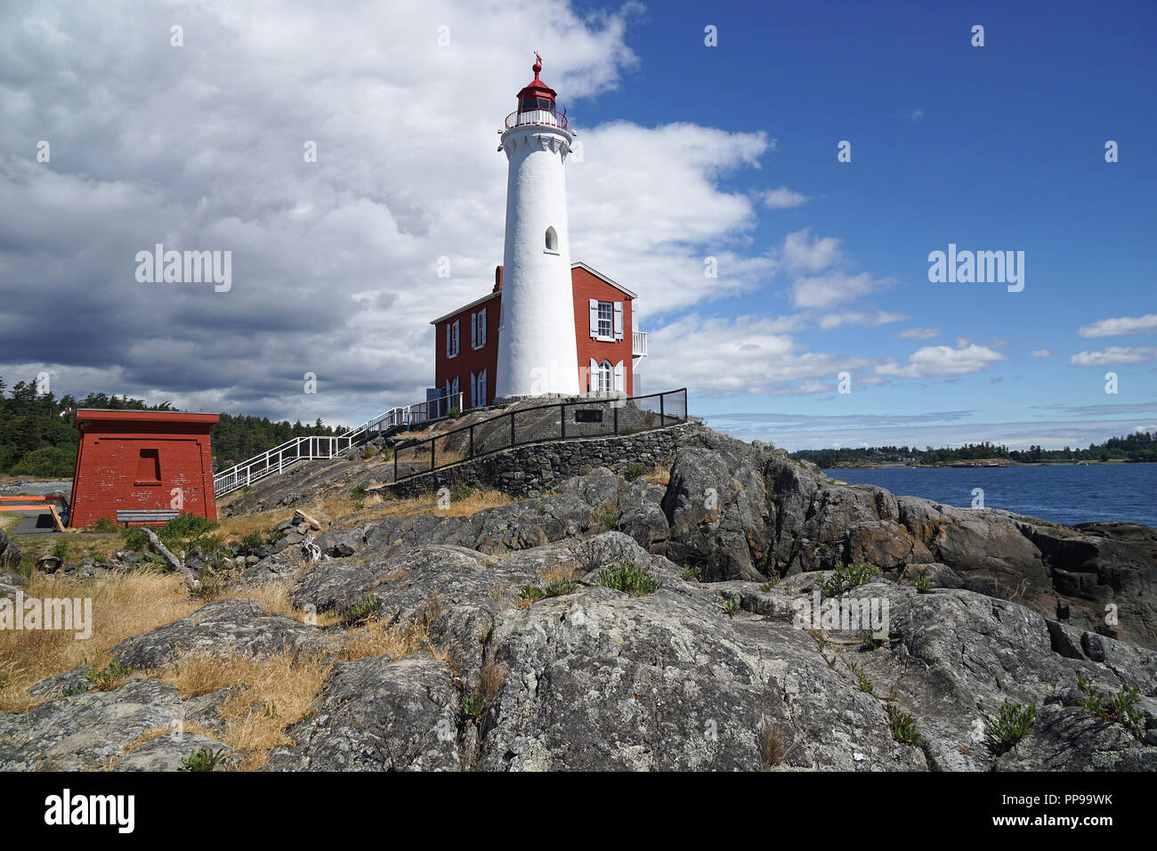 Fisgard Lighthouse at Fort Rodd Hill, Victoria, Vancouver Island, Canada Stock Photo