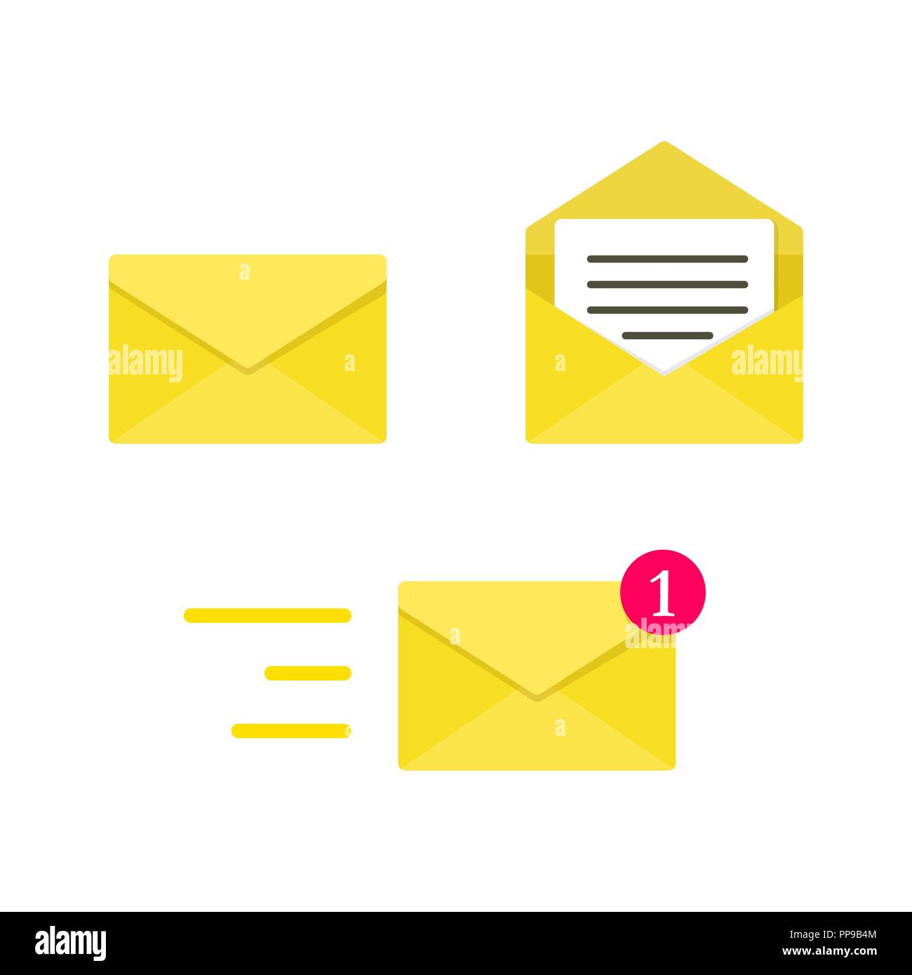Email envelope. Digital mail. Yellow envelope. Vector Illustration Stock Vector