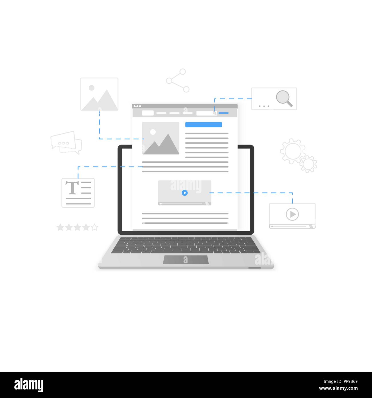 Website development. Blogging and content production concept. Business blogging service. Vector illustration Stock Vector