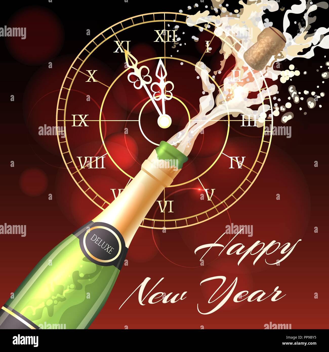 Happy new year champagne. Opening champagne bottle with exploding