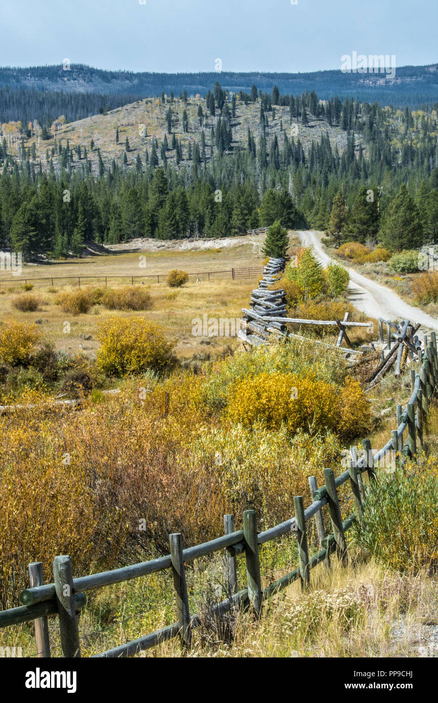 Split rail fence near Dubois Wyoming Stock Photo