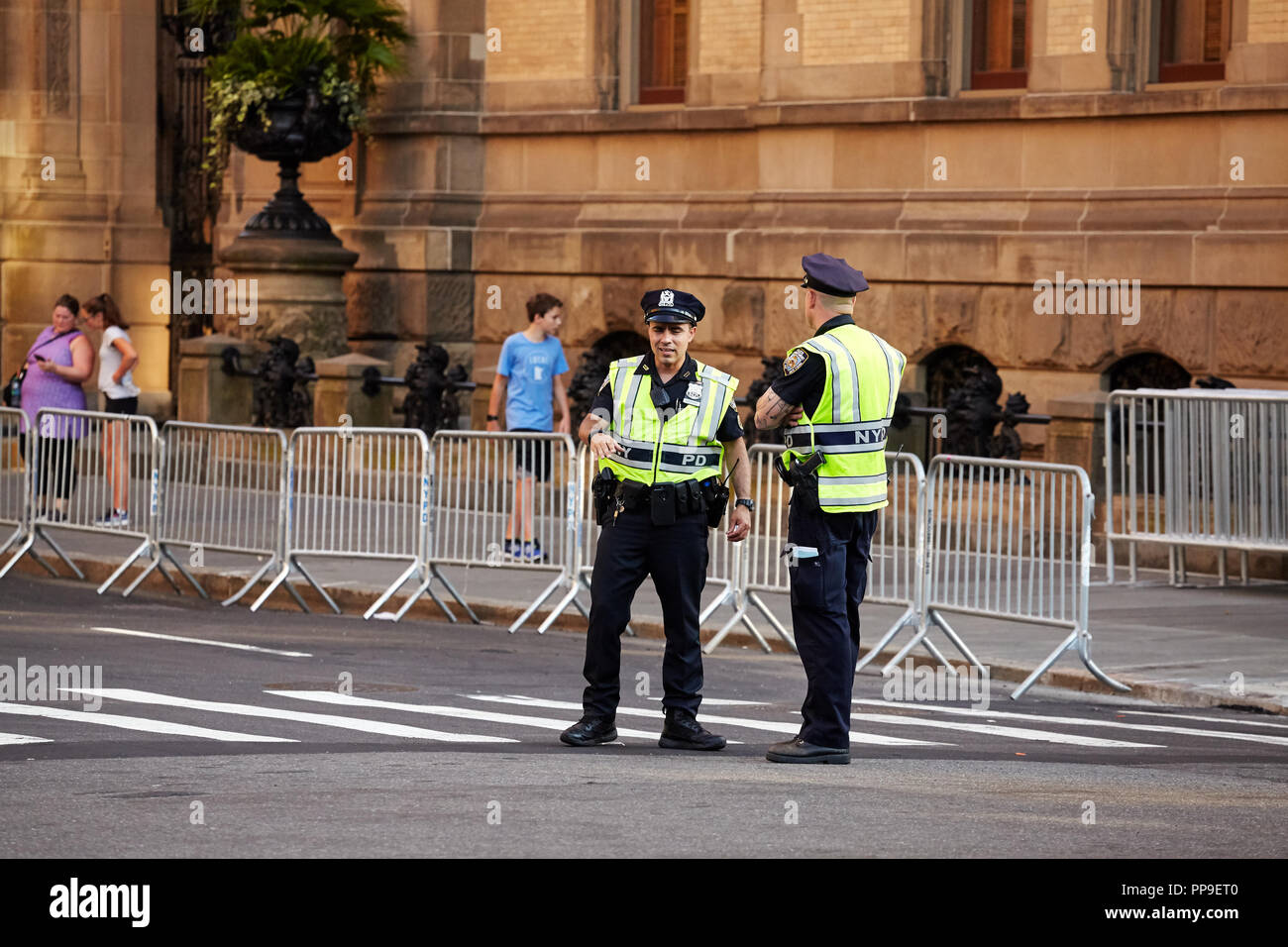 New York, USA - July 01, 2018: New York Police Department secures NYC Triathlon. Stock Photo