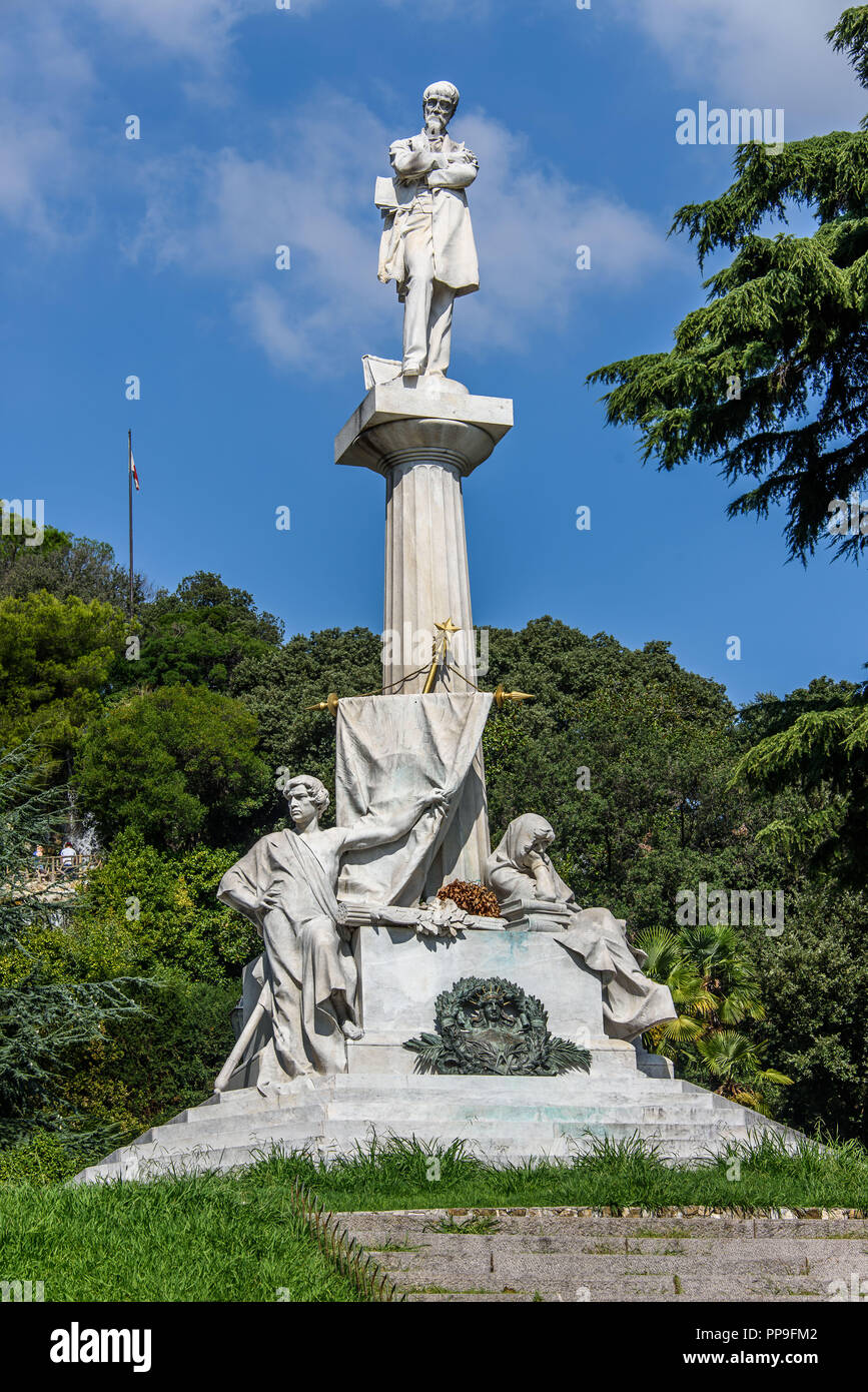 Statue of Giuseppe Mazzini, near Piazza Corvetto, in the center of Genoa Stock Photo