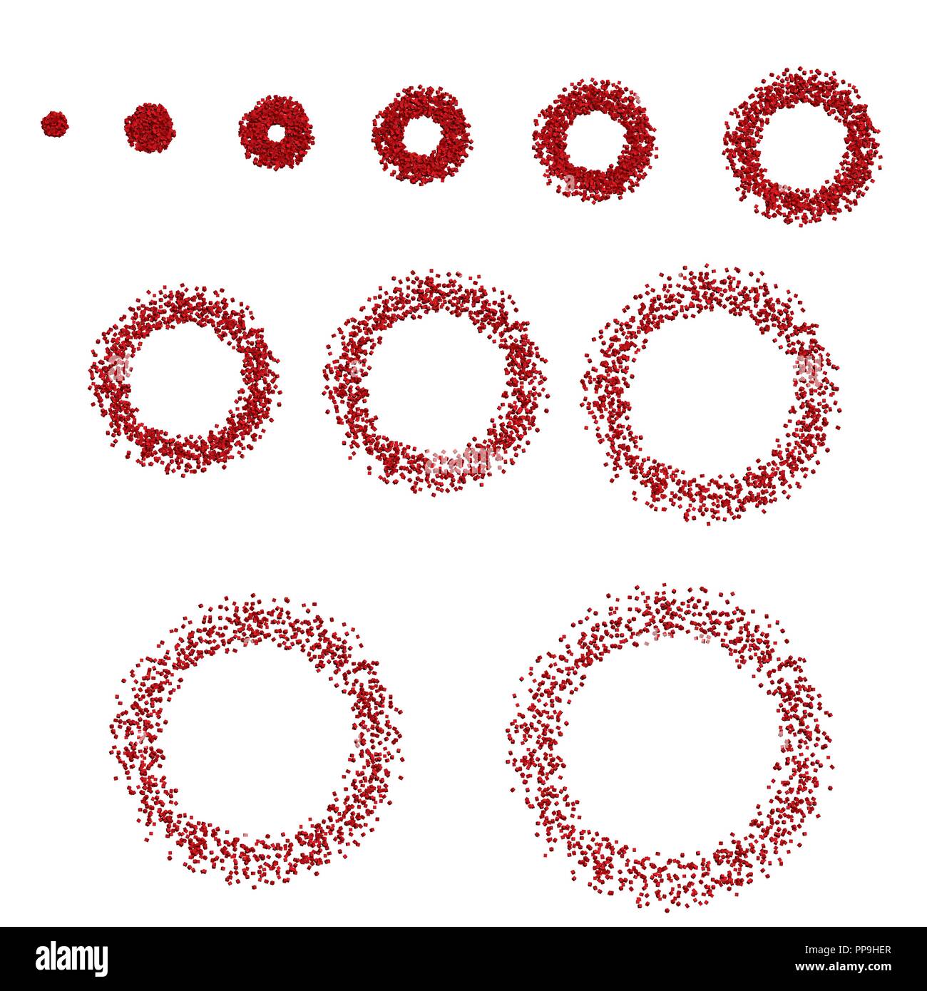 Animation with increasing rings of 3D squares. Vector illustration 