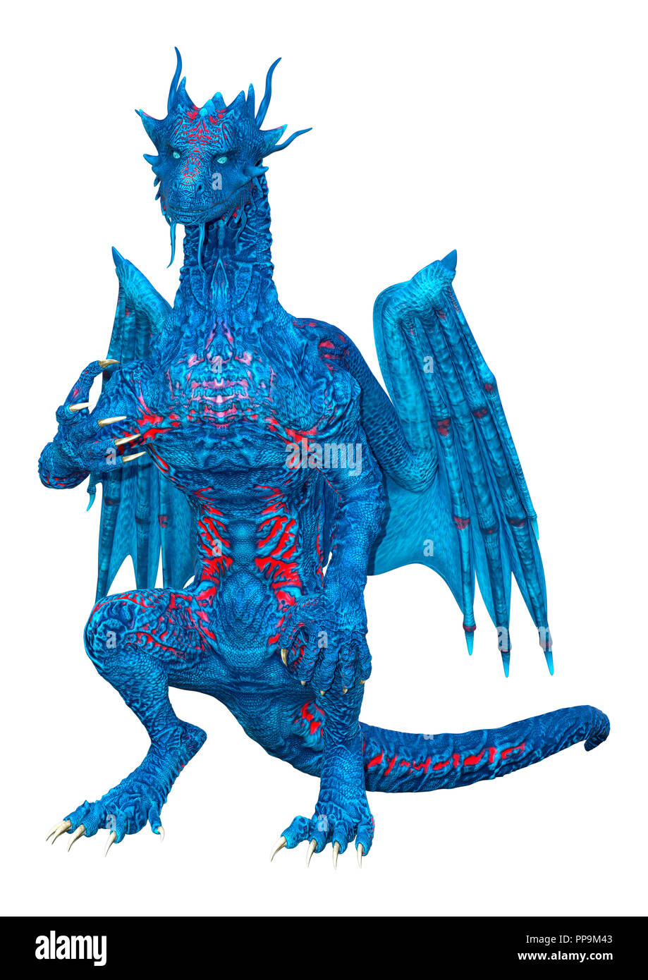 3D rendering of a blue fantasy dragon isolated on white background ...