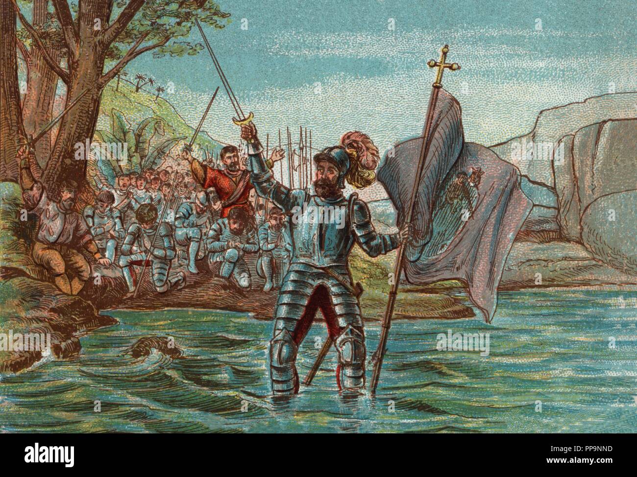 Historia de España. Vasco Núñez de Balboa (1475-1519), explorador y conquistador español, descubridor del océano Pacífico en septiembre de 1513, bautizado com Mar del Sur. Stock Photo