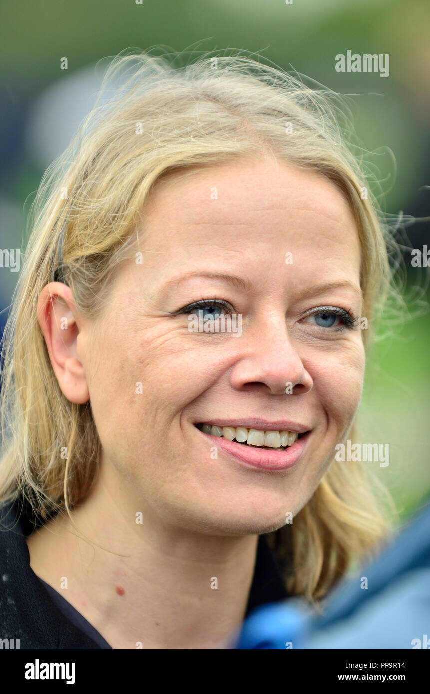 Sian Berry - co-leader of the Green Party - in Hyde Park before the People's Walk for Wildlife, London, 22nd Sept 2018 Stock Photo