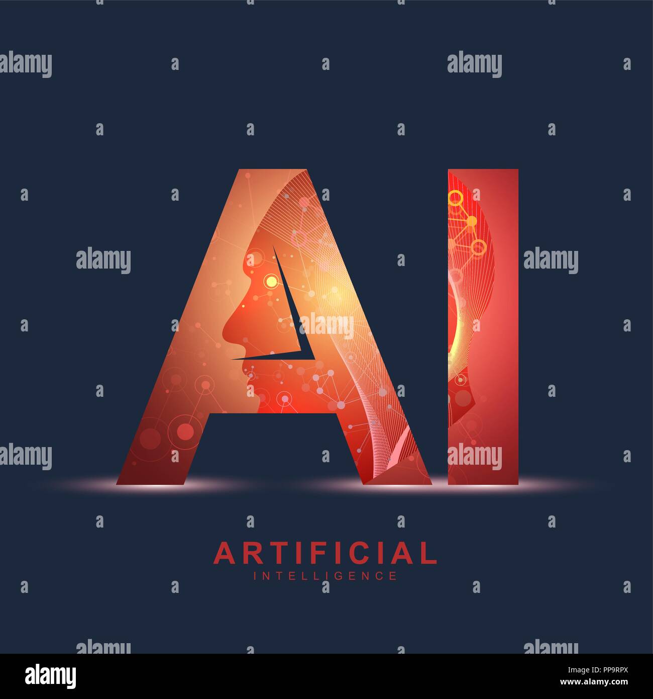 Artificial Intelligence Logo. Artificial Intelligence and Machine Learning Concept. Vector symbol AI. Neural networks and another modern technologies concepts. Technology sci-fi concept Stock Vector