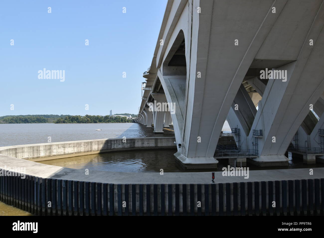 The Capital Beltway Woodrow Wilson Memorial Bridge crossing the Potomac River, just south of