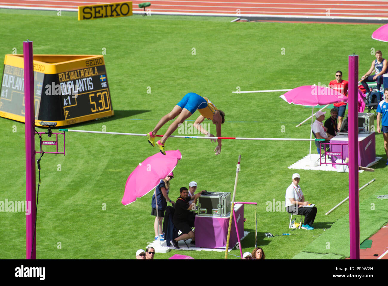 Polevaulting at the London 2017 World Athletics Championship Stock