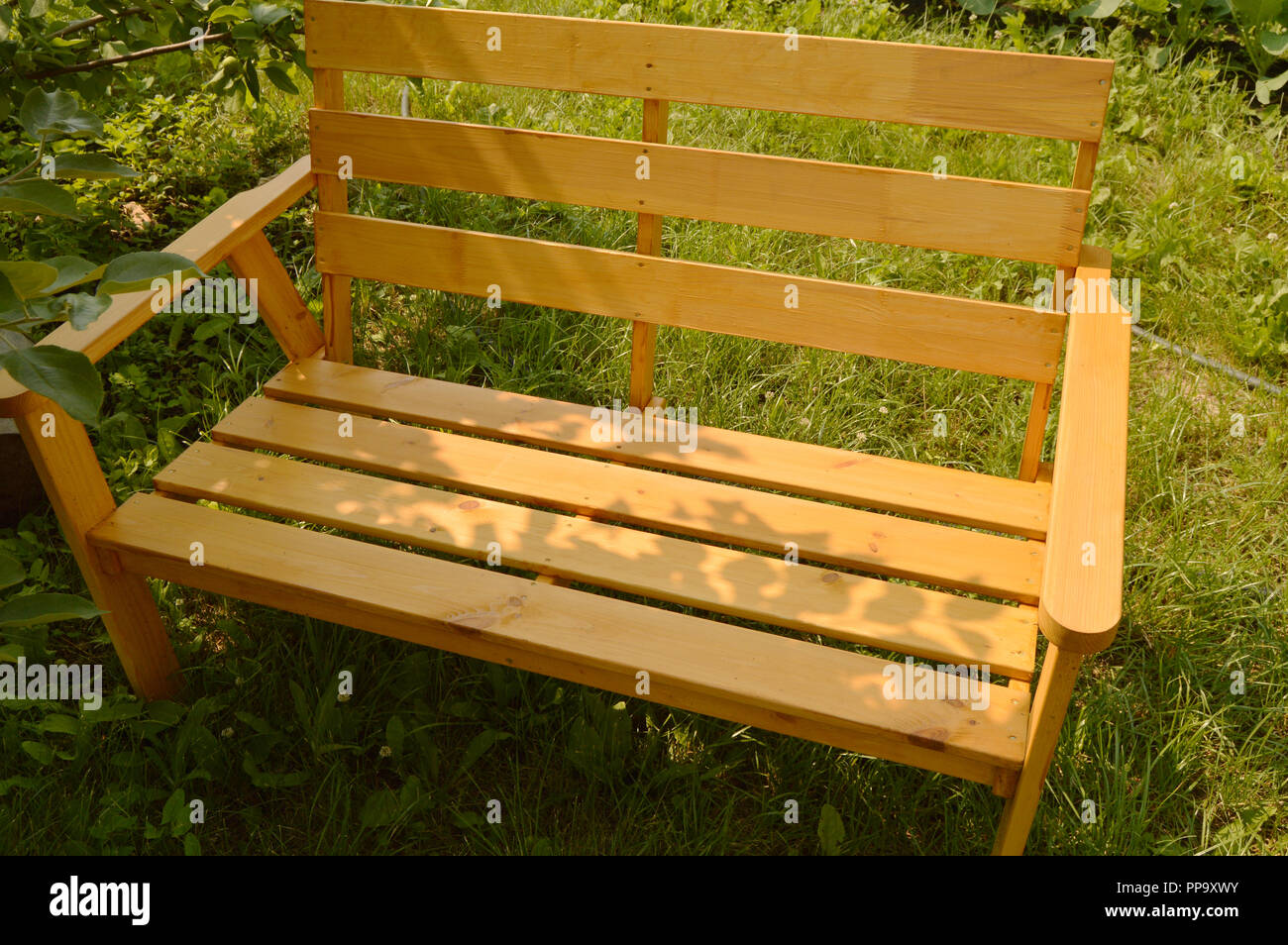 Wooden Bench In Summer Garden For Patio Design Natural Wood