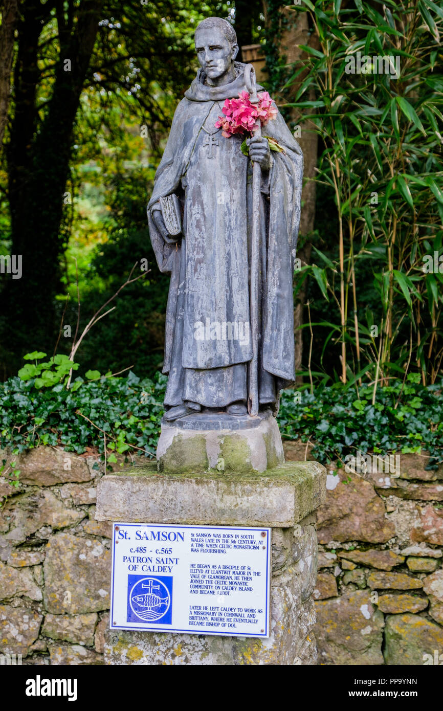 Statue of St Samson on Caldey Island, Pembrokeshire, Wales Stock Photo ...