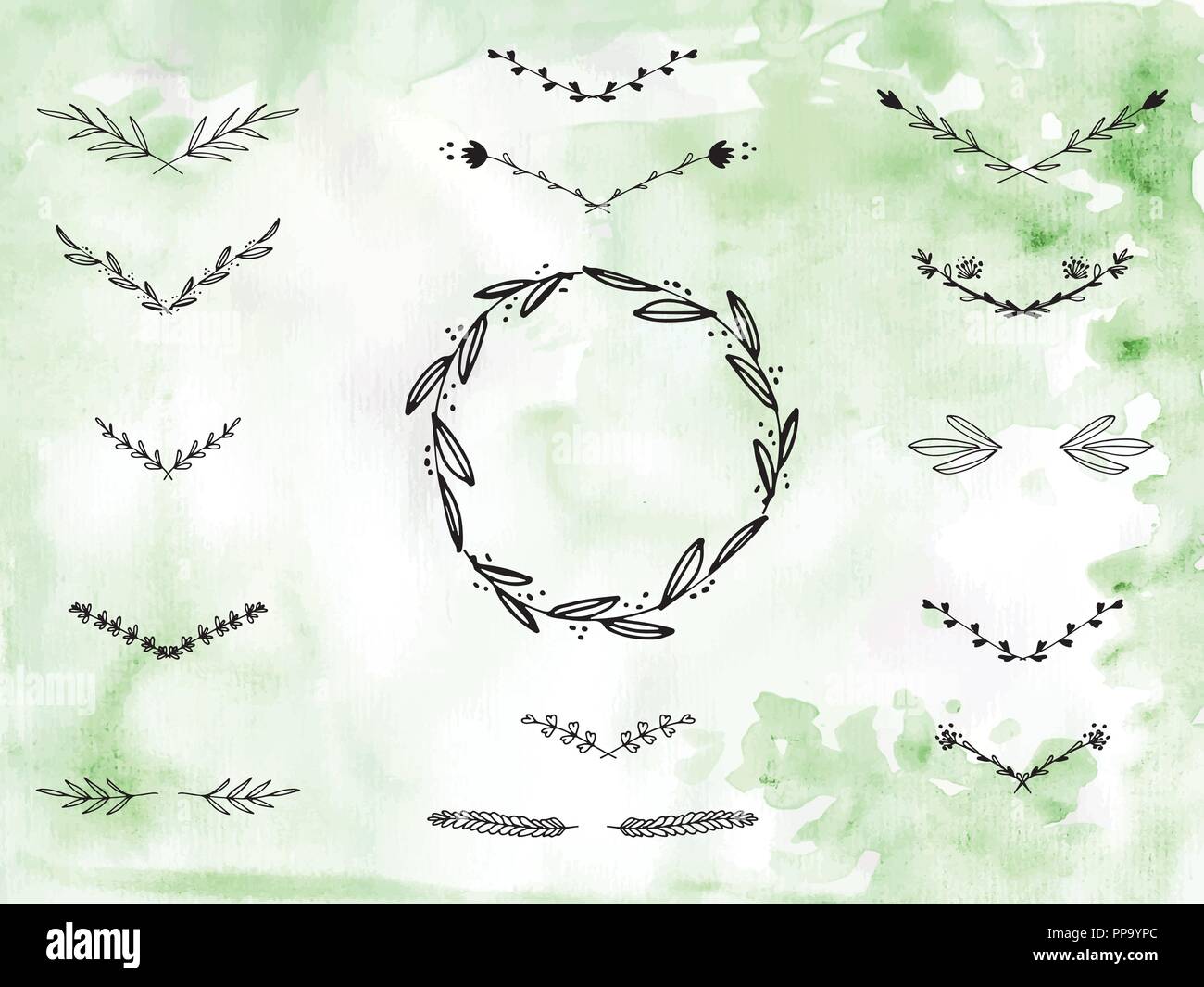 Handpainted Branches Wreath Clip Art Stock Vector