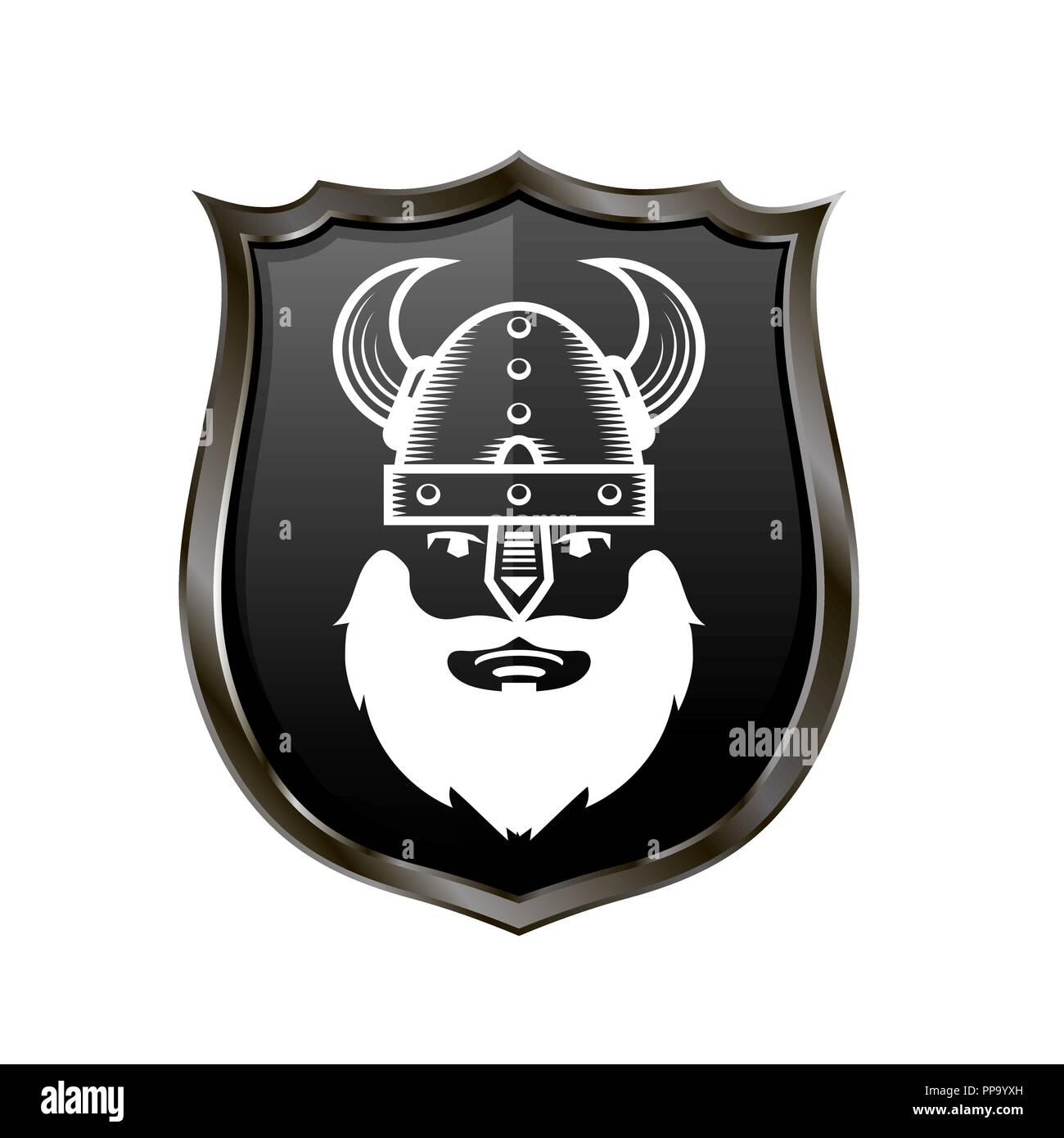 Viking Warrior Head Icon on Metal Shield Stock Vector
