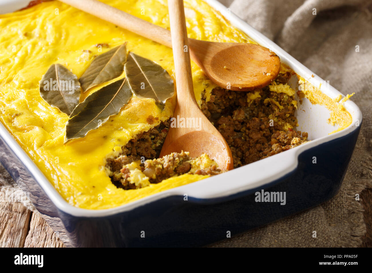 South African Traditional Food Bobotie Baked Curry Ground Meat