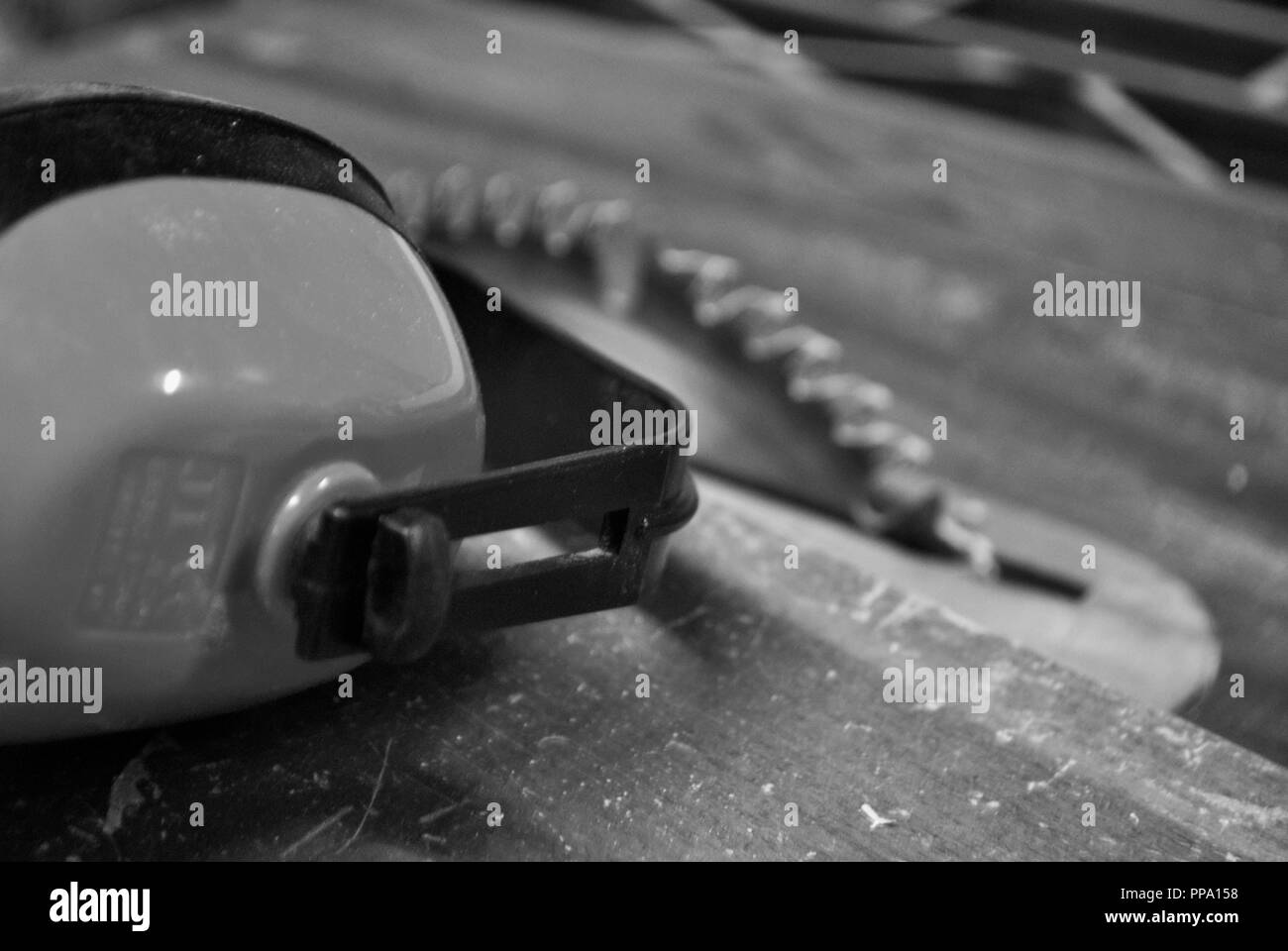 table saw and earmuffs Stock Photo Alamy