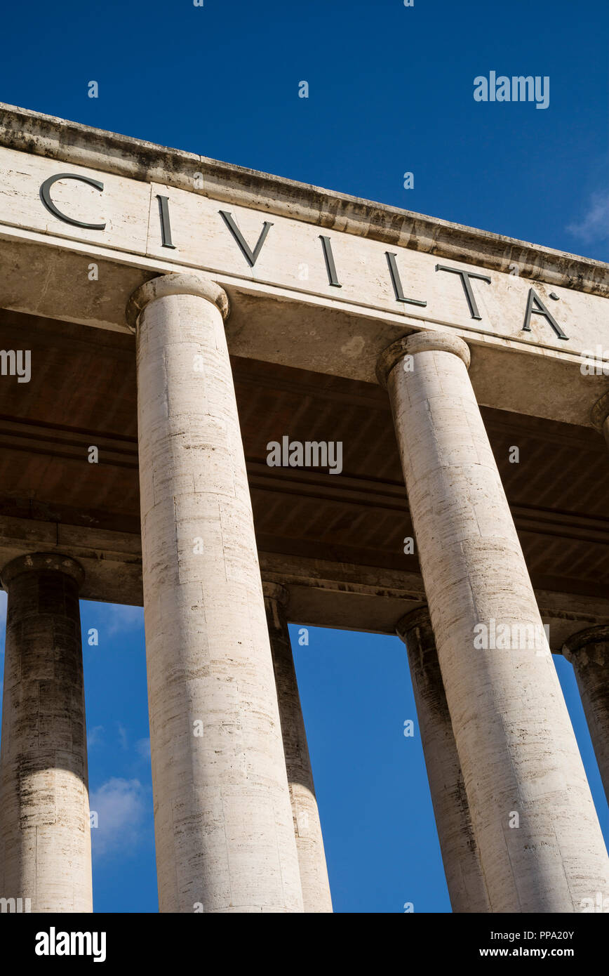 Rome. Italy. Museo della Civiltà Romana, Piazza Giovanni Agnelli, EUR. Museum of Roman Civilization. Exterior Colonnade.  Designed by the architects P Stock Photo