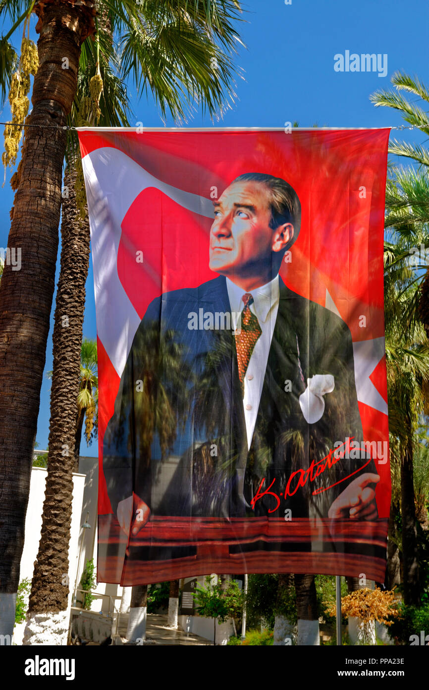 Banner depicting Mustafa Kemal Ataturk, the founder of modern day Turkey. Stock Photo