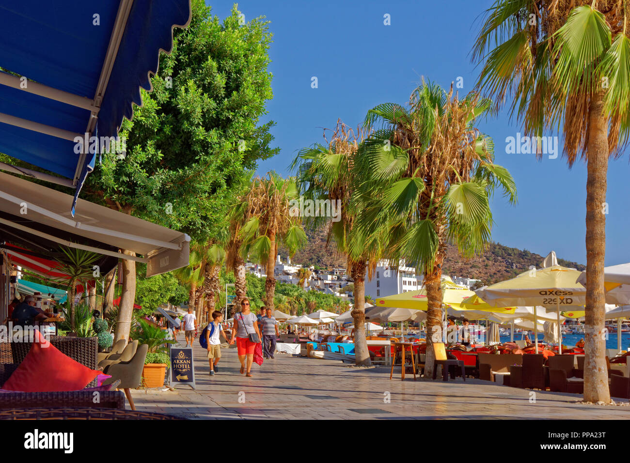 Bodrum seafront promenade at the east bay, Bodrum town, Mugla, Turkey. Stock Photo