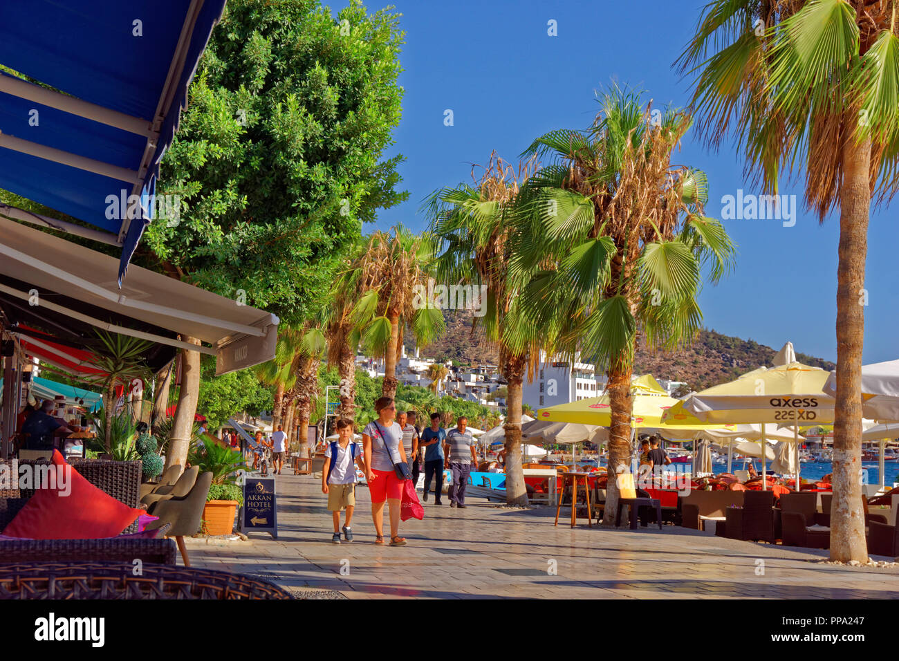 Bodrum seafront promenade at the east bay, Bodrum town, Mugla, Turkey. Stock Photo