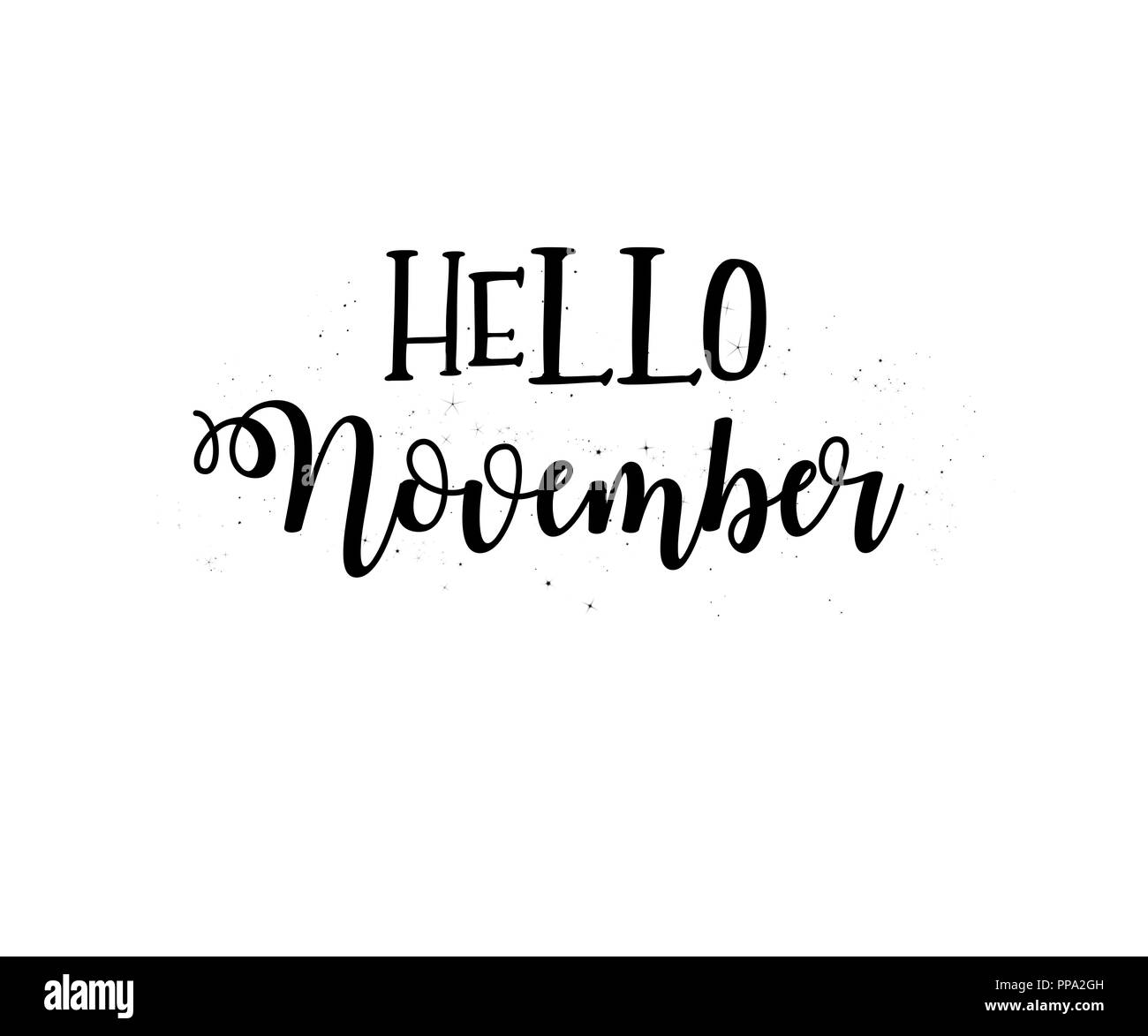 Hello november hand lettering with star dust Stock Photo