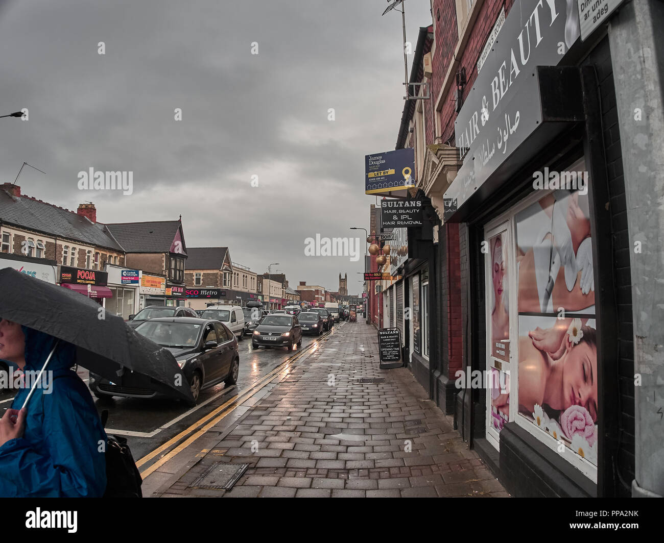 Cardiff, United Kingdom - September 16, 2018: View of Cardiff city streets Stock Photo
