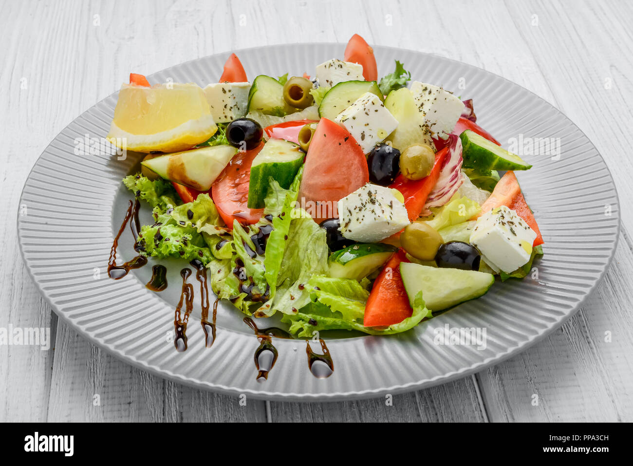 Healthy food, greek salad with vegetables and spices Stock Photo Alamy