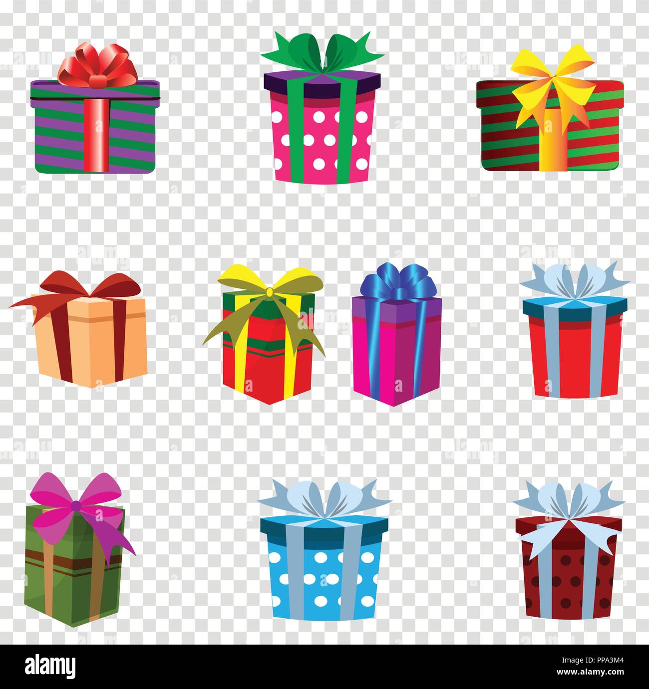 Vector set of colourful gift boxes isolated on transparent background.  Christmas, new year, valentine, birthday festive icons clip art. Presents  decor Stock Vector Image & Art - Alamy