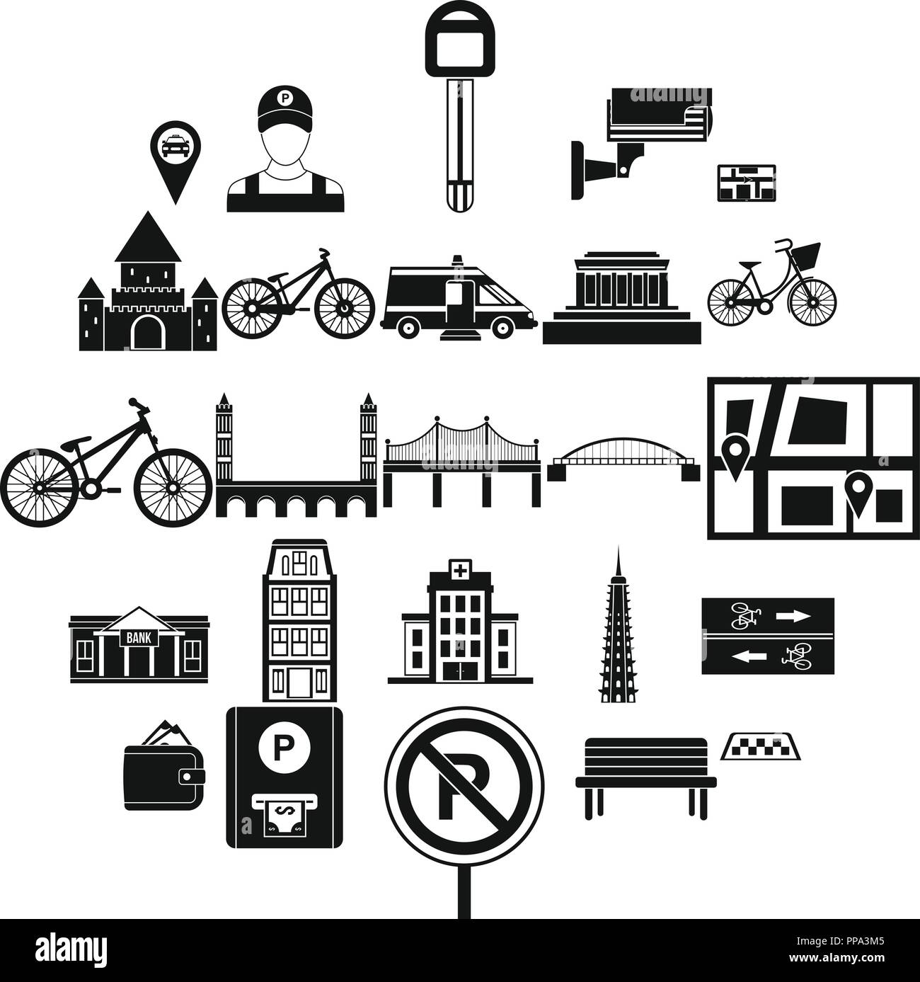 Getting around the city icons set, simple style Stock Vector Image ...