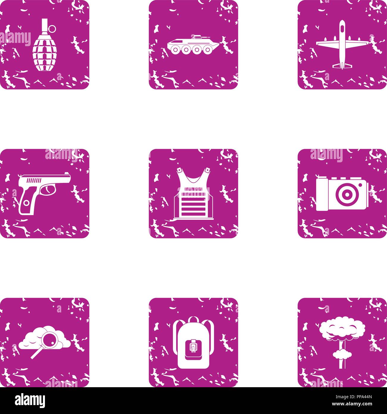 Disembarkation icons set, grunge style Stock Vector
