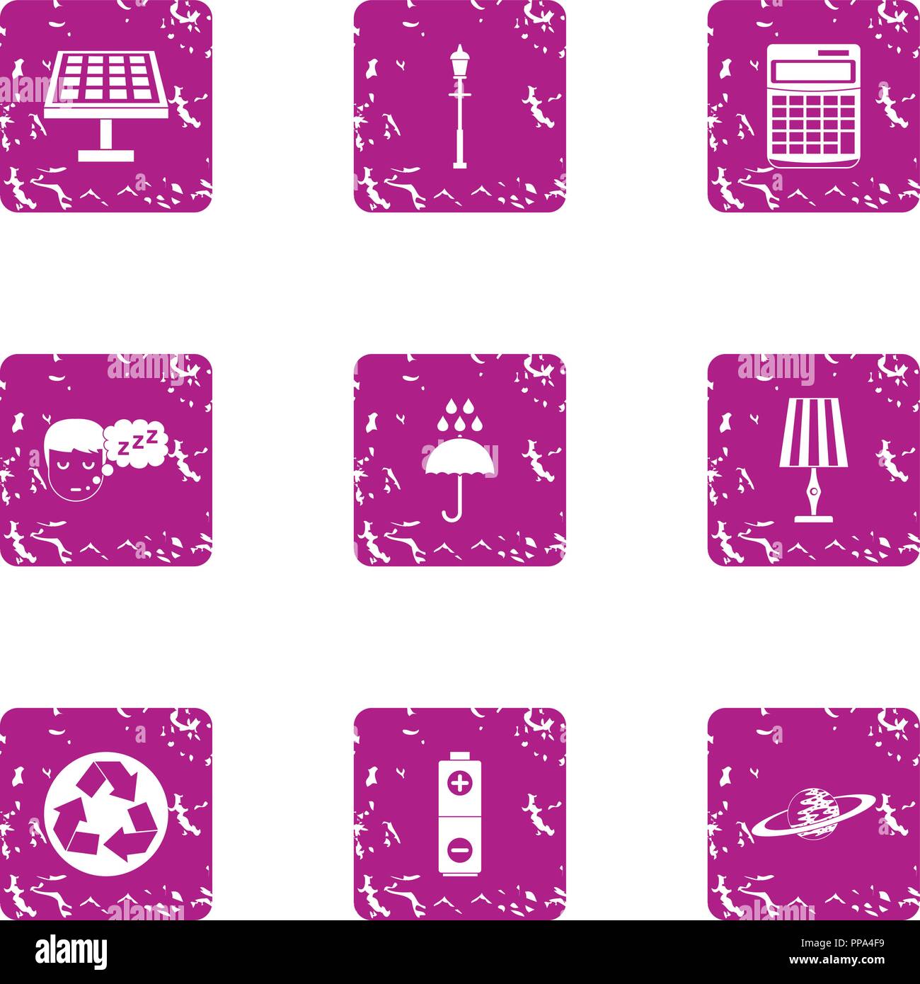 Nighttime icons set, grunge style Stock Vector