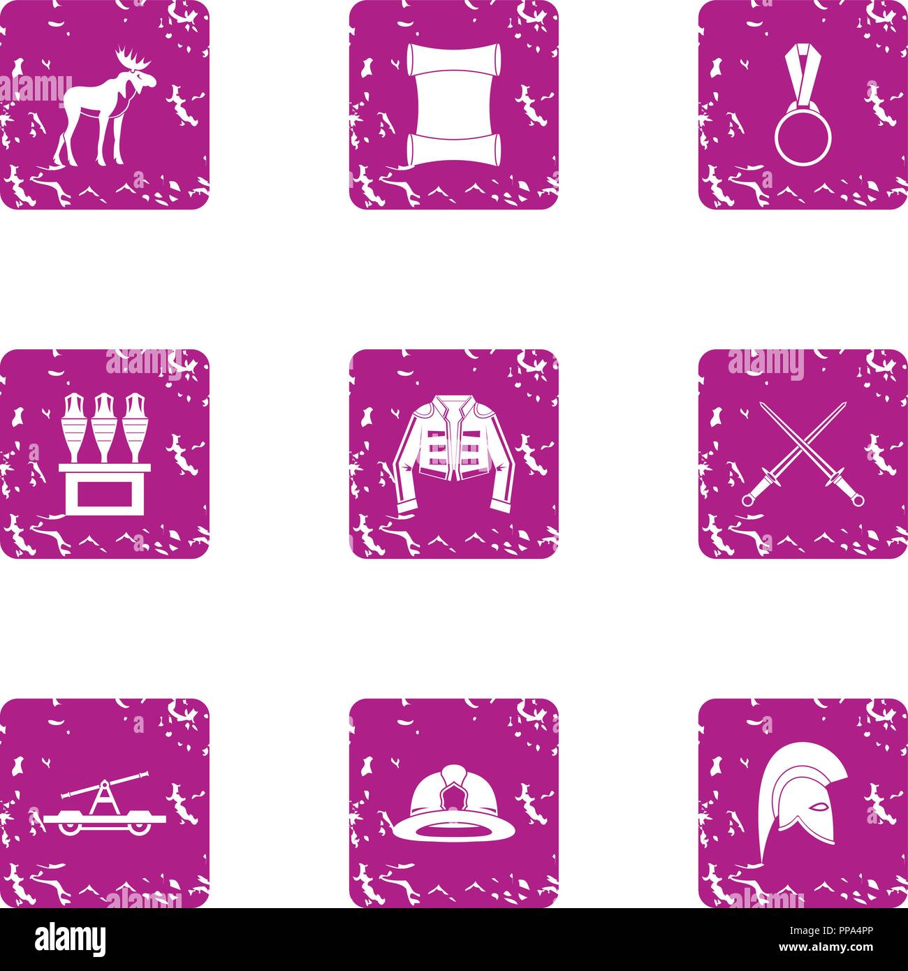 Speech icons set, grunge style Stock Vector