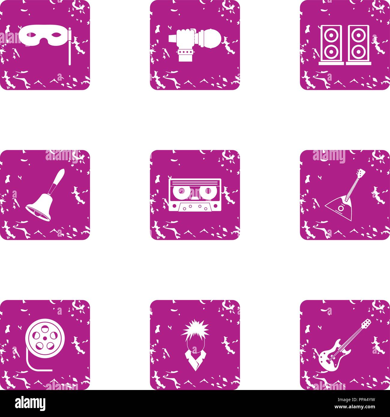 Melodic icons set, grunge style Stock Vector