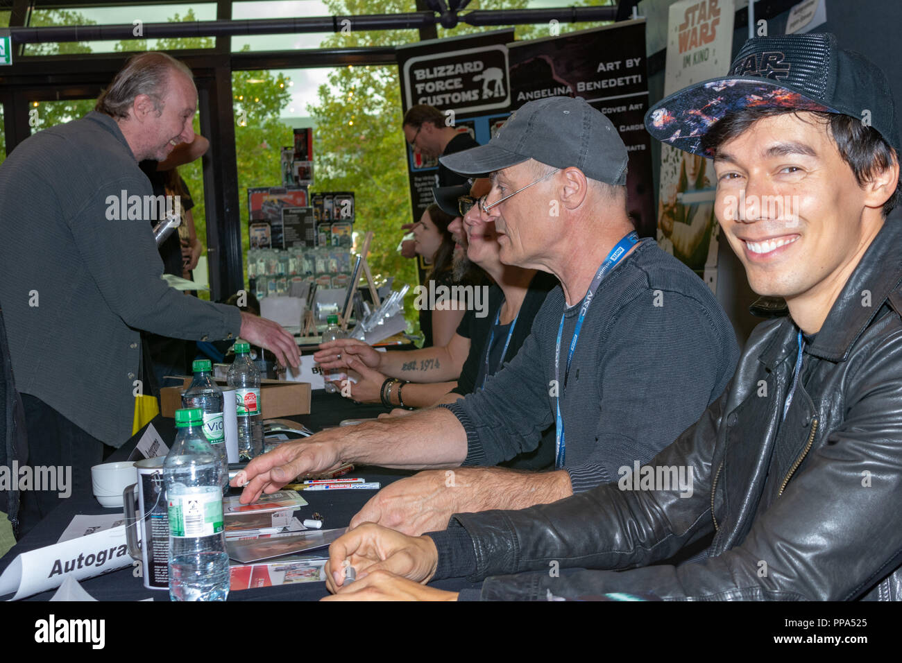 FUERTH, Germany - September 22nd 2018: Florian Clyde and Hans-Georg Panczak are happy to meet fans at Noris Force Con 5, a three day star wars fan con Stock Photo