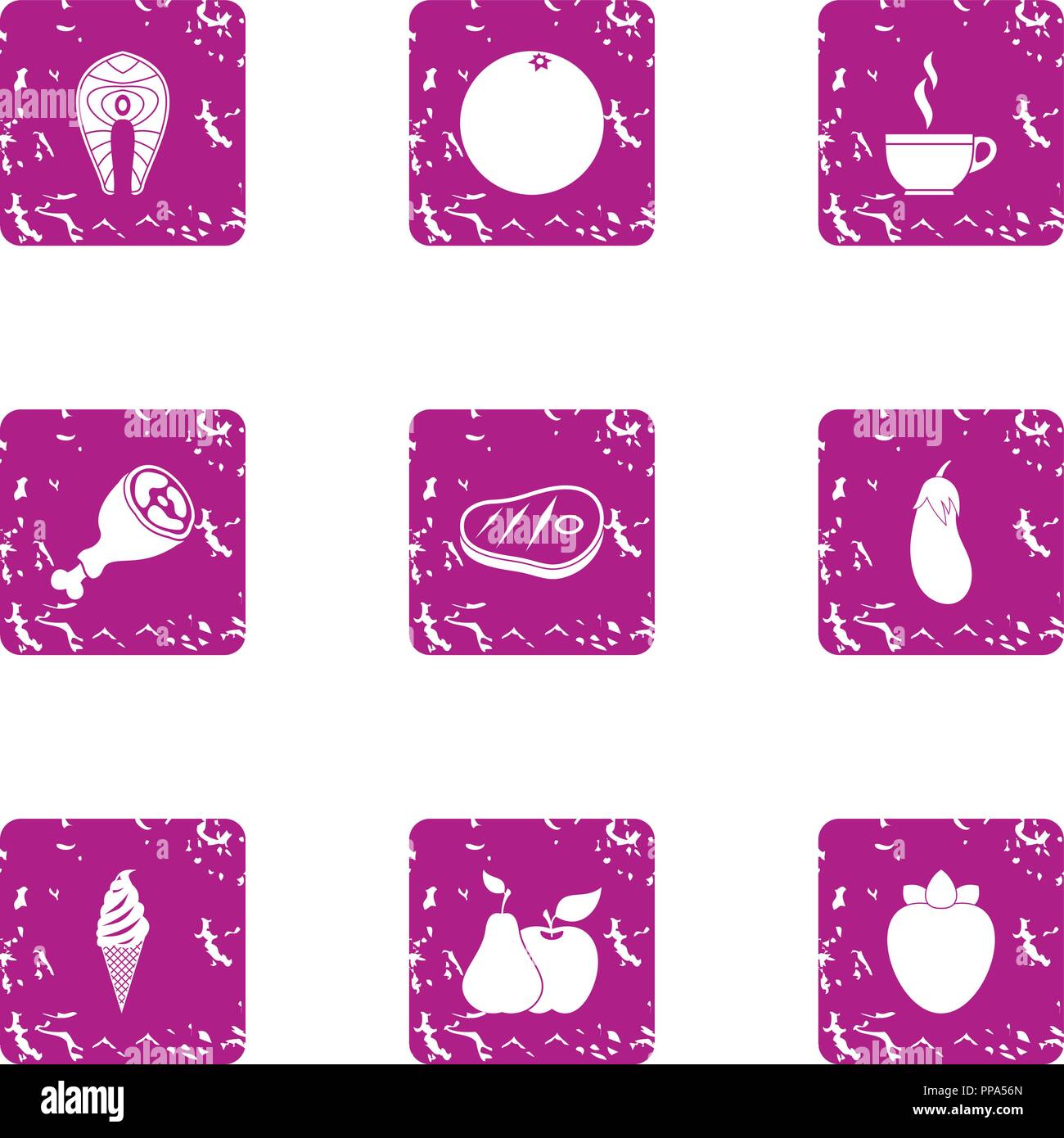 Steak icons set, grunge style Stock Vector