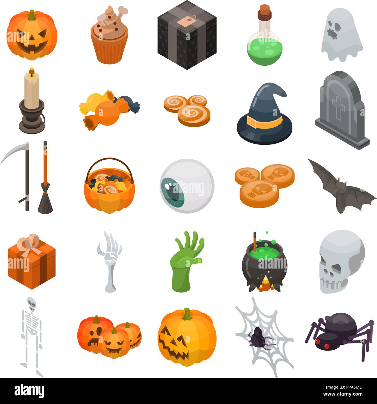 Halloween icon set, isometric style Stock Vector