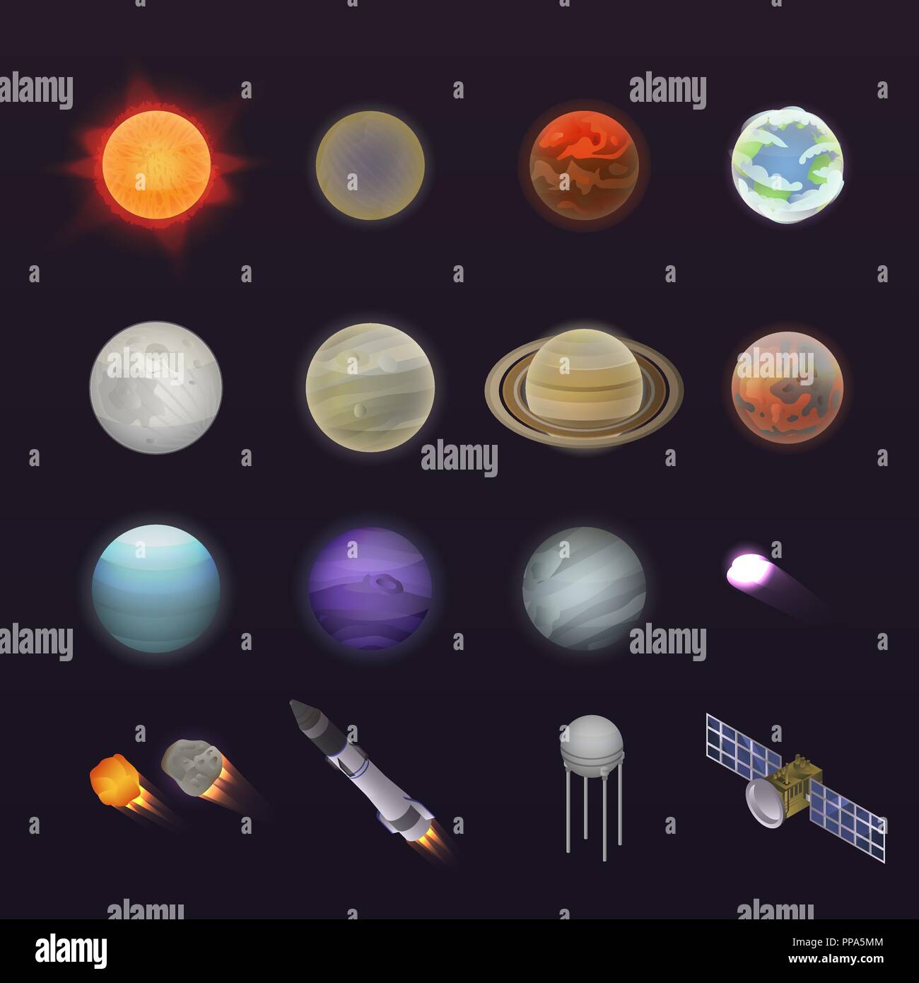 Planets icon set, isometric style Stock Vector