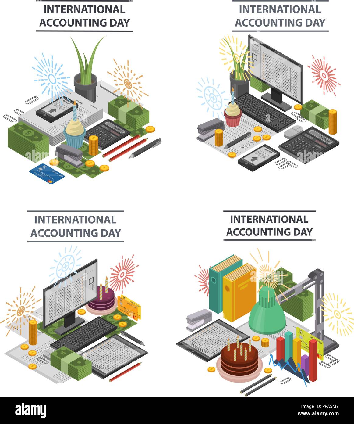 Accounting banner set, isometric style Stock Vector
