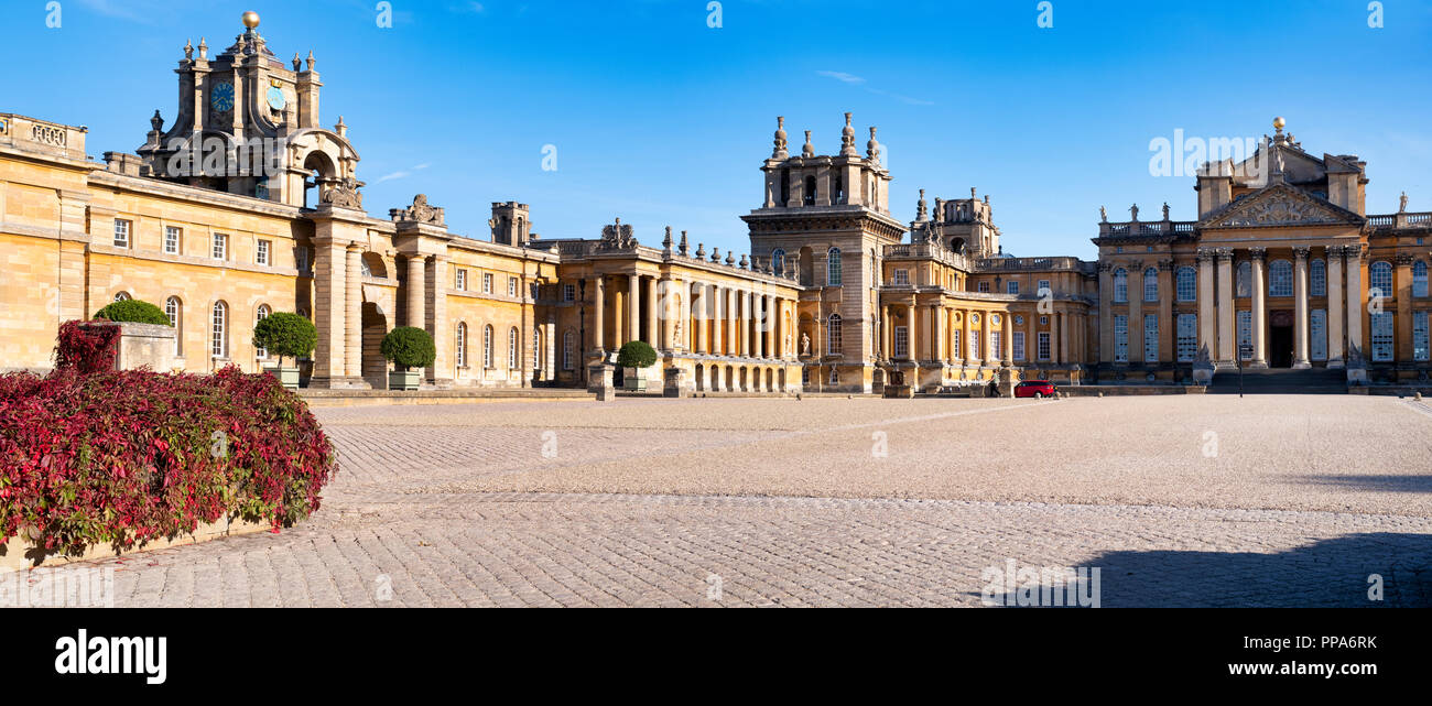 Late afternoon sunlight at Blenheim Palace in the autumn. Blenheim Palace, Woodstock, Oxfordshire, England. Panoramic Stock Photo